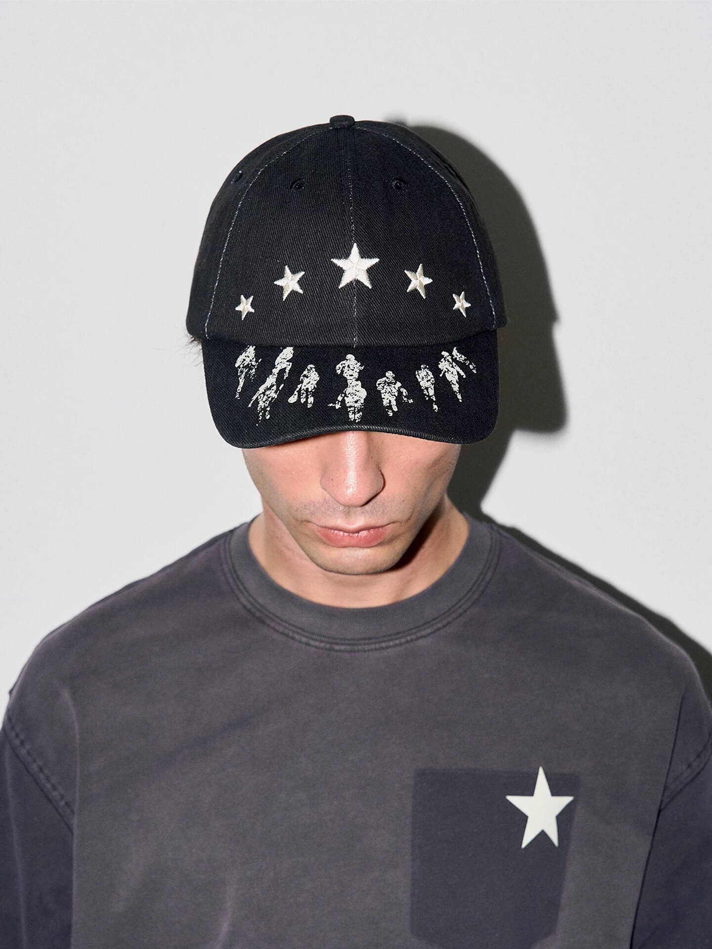 LIBERAFIT Star Embroidered and Printed Denim Baseball Cap
