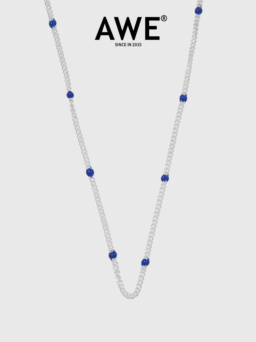 AWE Blue Bean Silver Chain Necklace