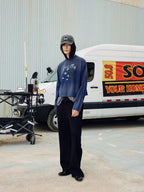 SOD Co. Raven Print Distressed Cropped Long Sleeve Tee