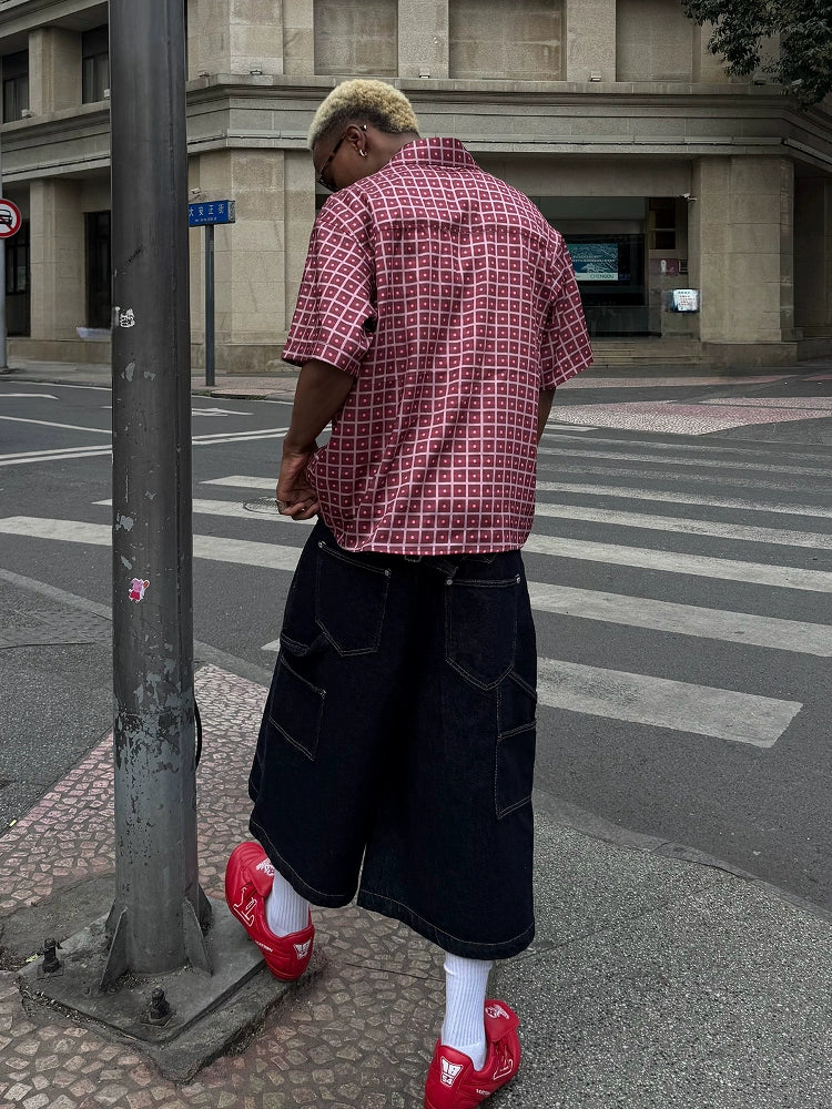 STEEPC Plaid Boxy Wide Short Sleeve Shirt