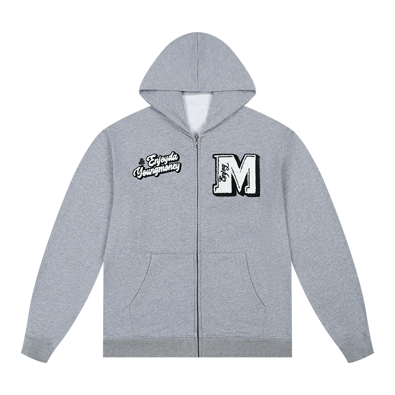MEDM Towel Applique Embroidery Zip-Up Hoodie
