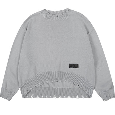 Harsh and Cruel Patch Label Distressed Knit Sweater