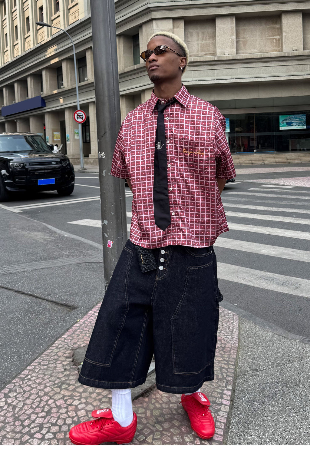 STEEPC Plaid Boxy Wide Short Sleeve Shirt
