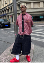 STEEPC Plaid Boxy Wide Short Sleeve Shirt