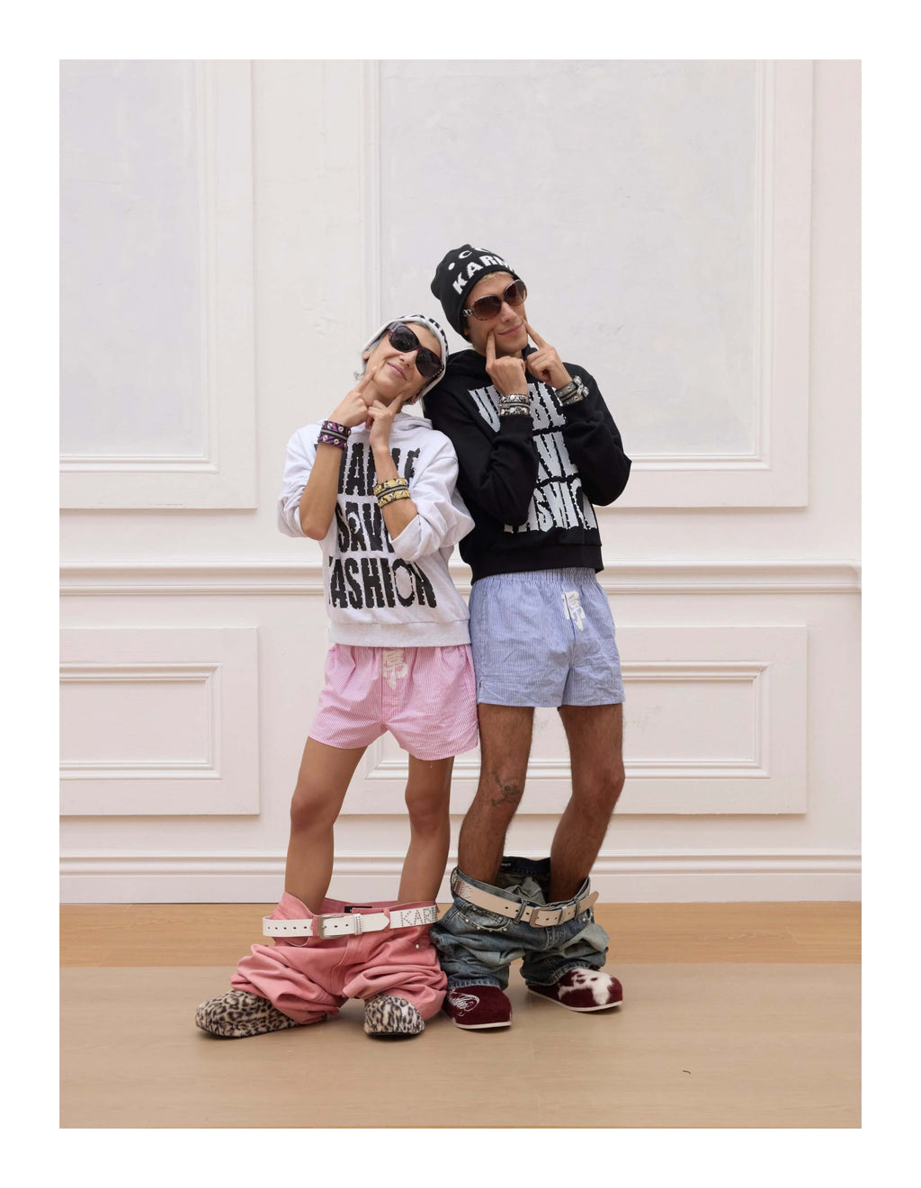 KARMANISTIC Rhinestone Embellished Slogan Print Hoodie