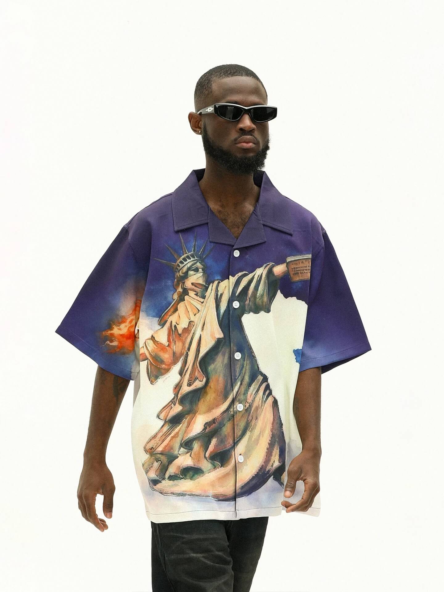 UNTILWERICH Statue of Liberty Graphic Short Sleeve Shirt