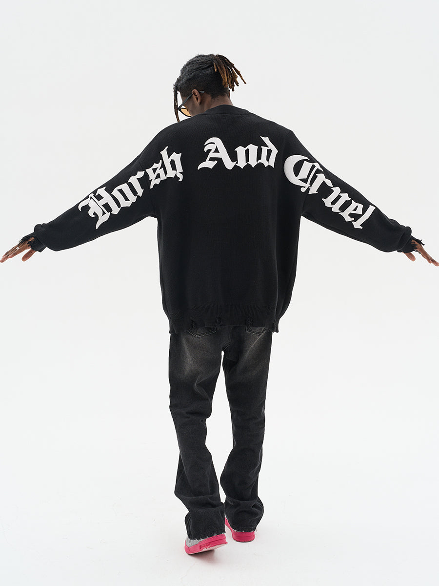 Harsh and Cruel Gothic Logo Printed Knit Sweater Cardigan