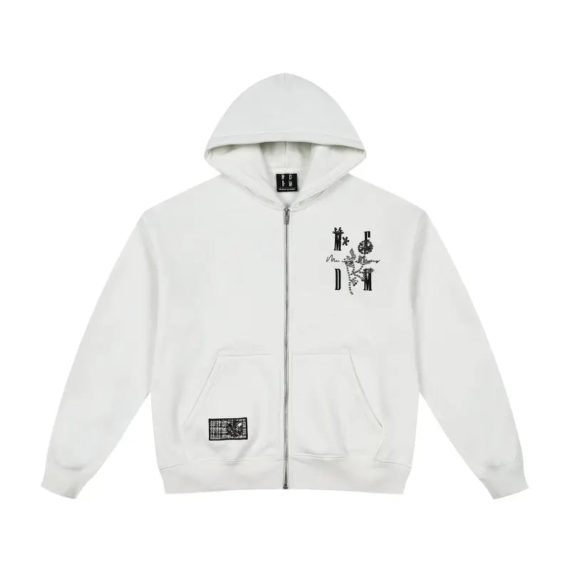 MEDM Beaded Flower Embellished Zip Up Hoodie