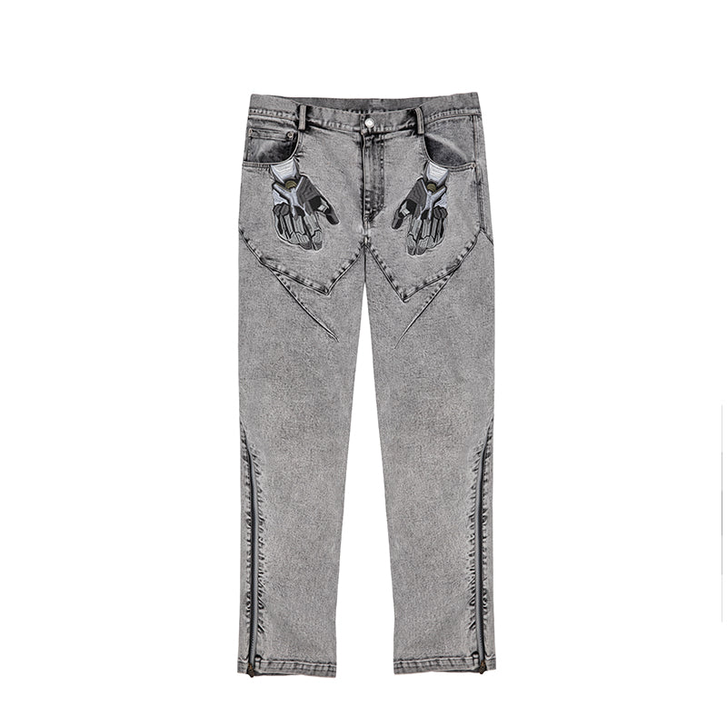 JHYQ Slim Zipper Openings Printed Denim Jeans