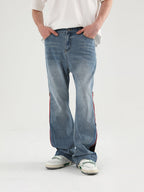 Harsh and Cruel Leather Panel Flared Denim