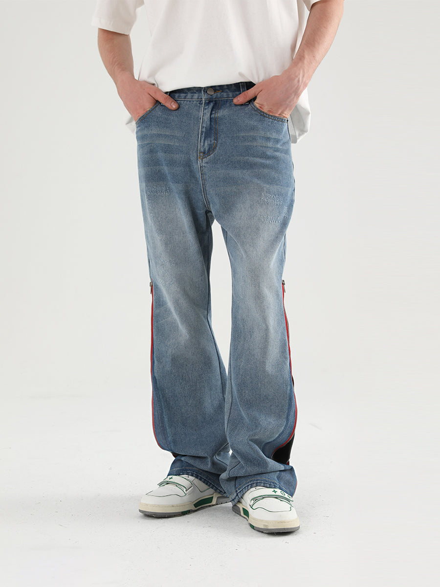 Harsh and Cruel Leather Panel Flared Denim