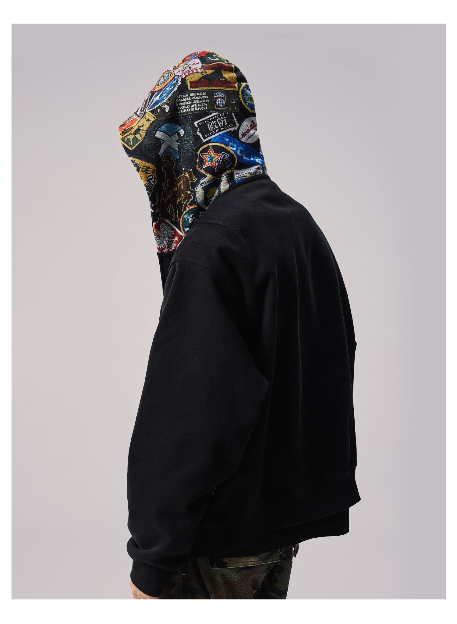 Remedy Badge Print Hood Zip Up Hoodie