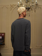 YADcrew Vintage Lion Print Striped Long Sleeve Tee