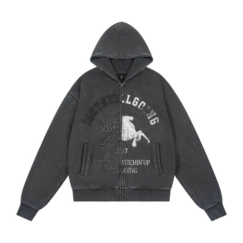 1807 Pegasus Wash Fade Zip Up Hoodie