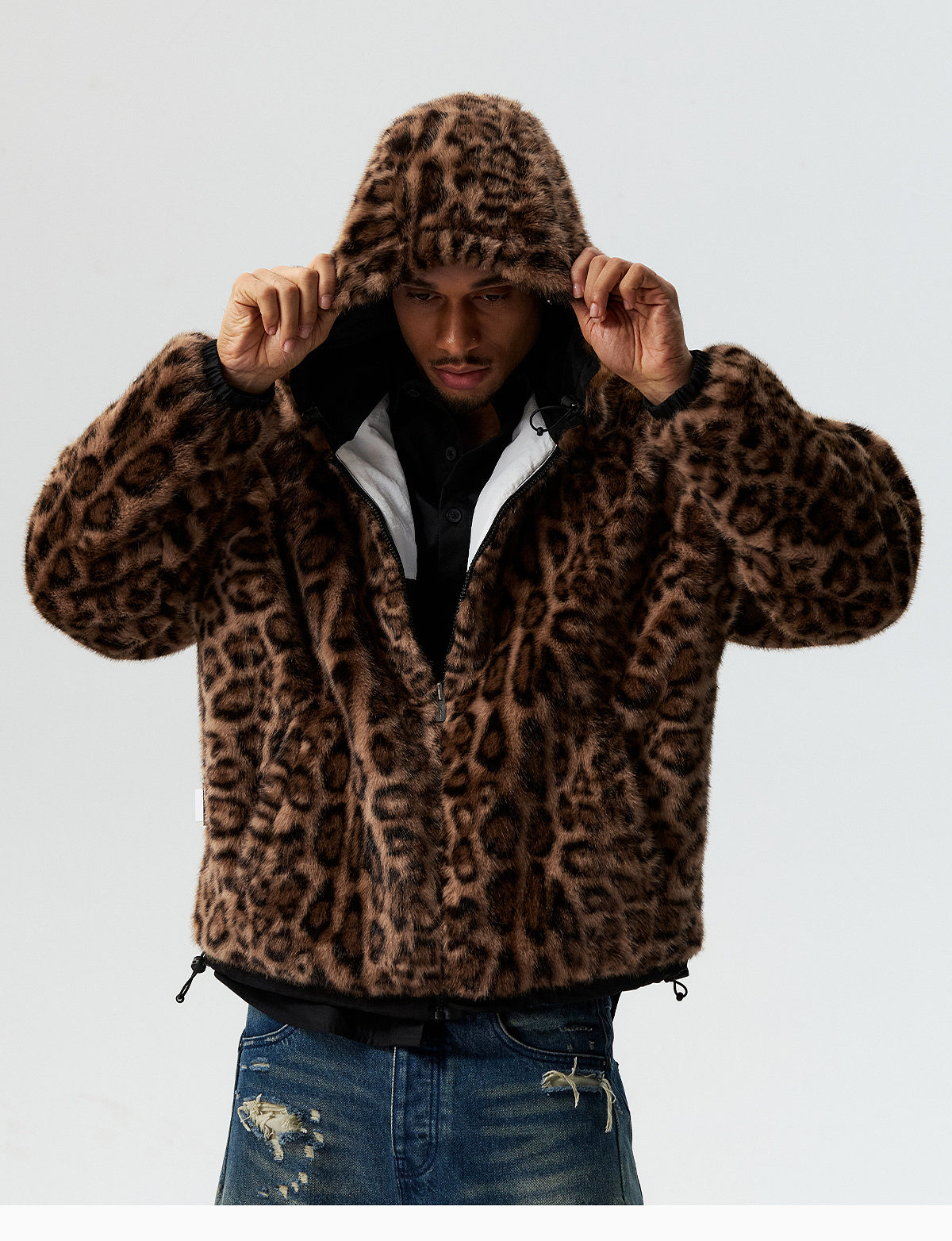 MEDM Reversible Leopard Fur Hooded Track Jacket