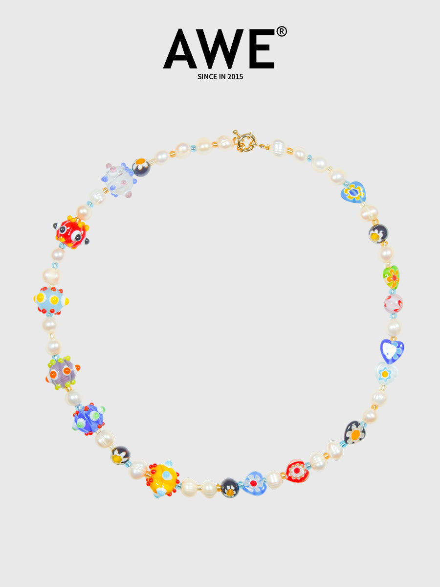 AWE Colorful Love Heart Beaded Pearl Necklace
