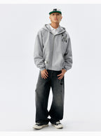 MEDM Beaded Flower Embellished Zip Up Hoodie