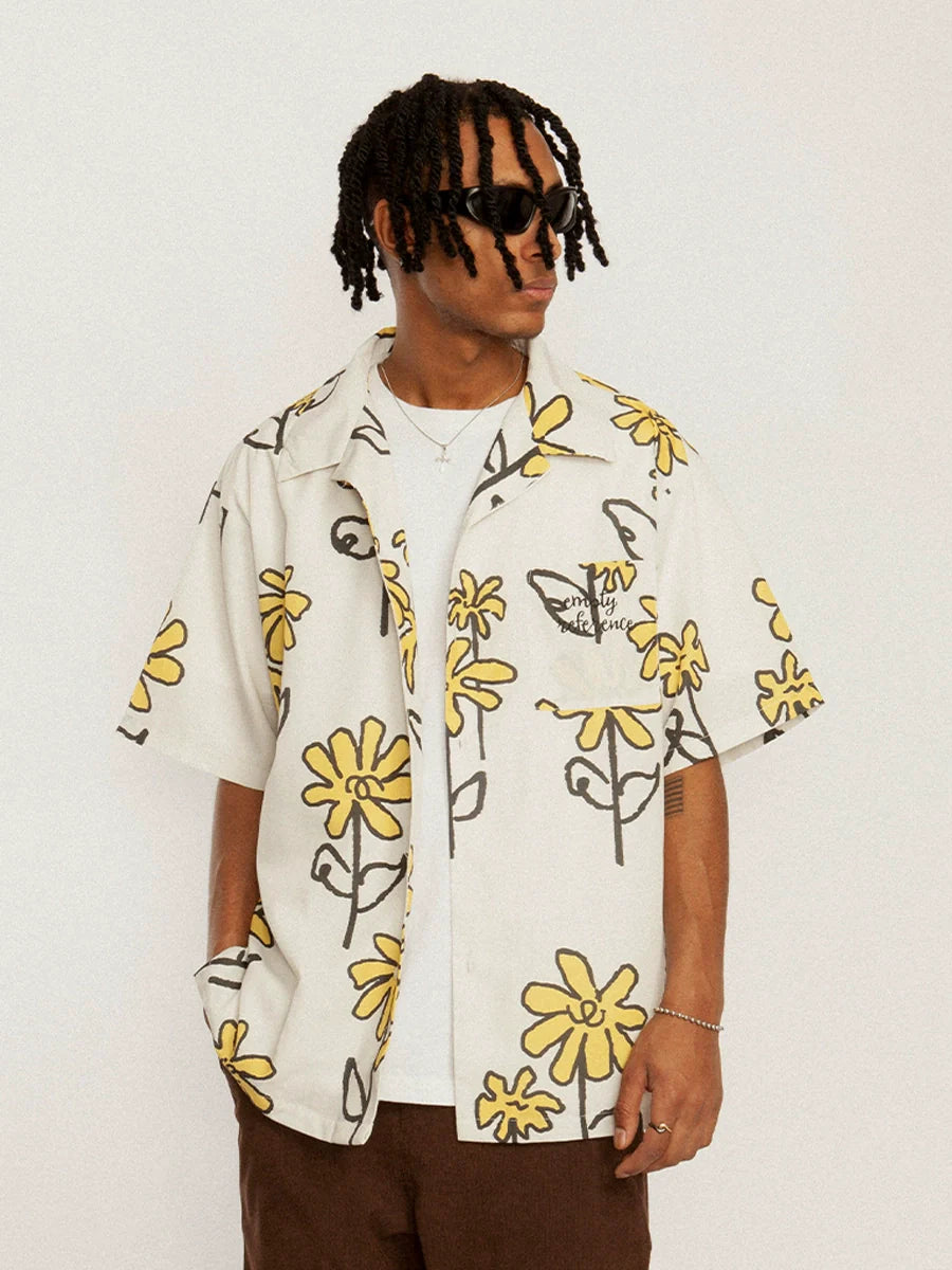 EMPTY REFERENCE Hand Painted Small Flower Short Sleeve Shirt