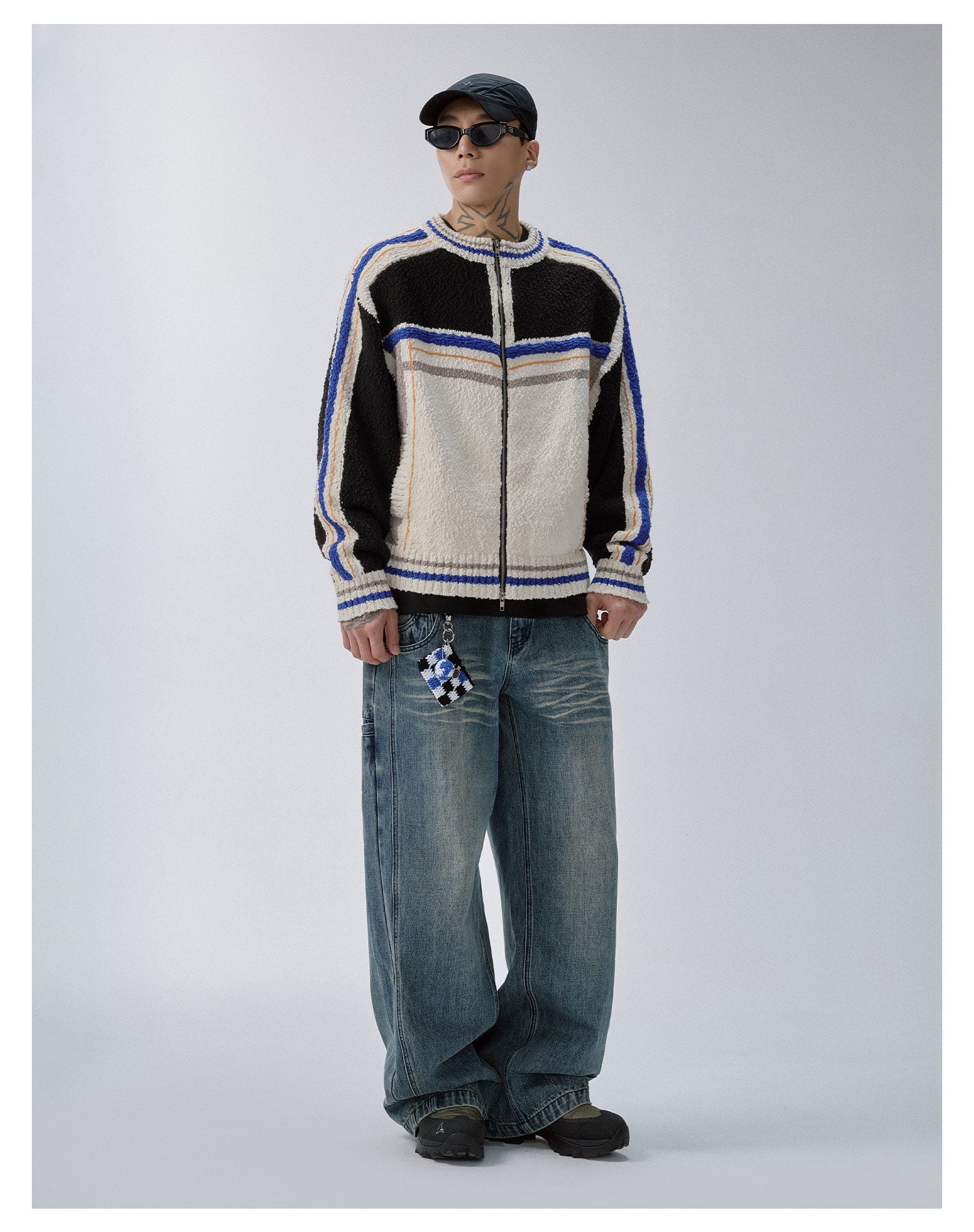 F2CE Color Block Zip Knit Cowichan Cardigan