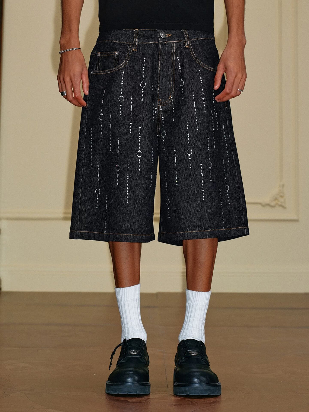 YADcrew Galaxy All Over Rhinestone Denim Shorts