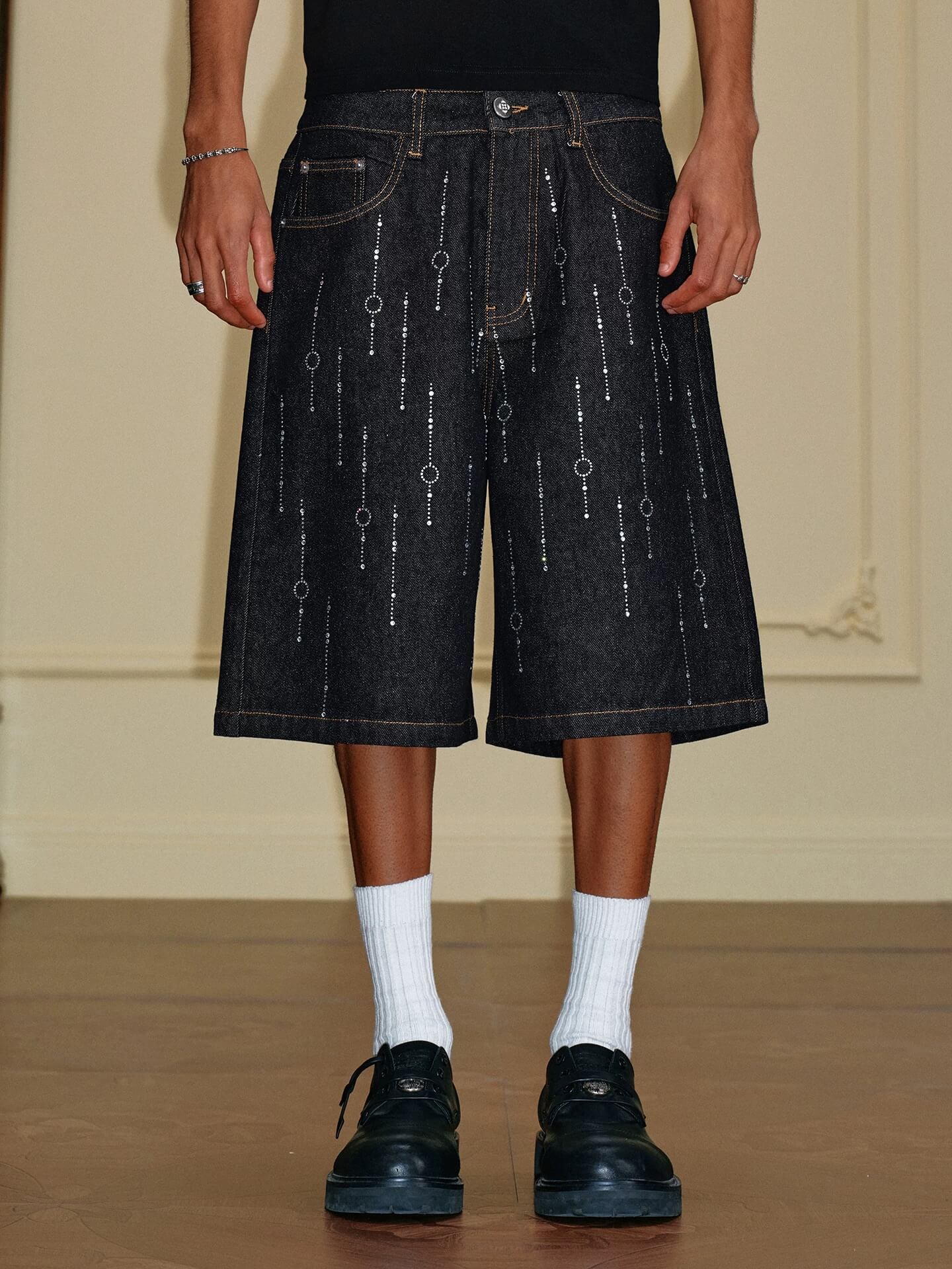 YADcrew Galaxy All Over Rhinestone Denim Shorts