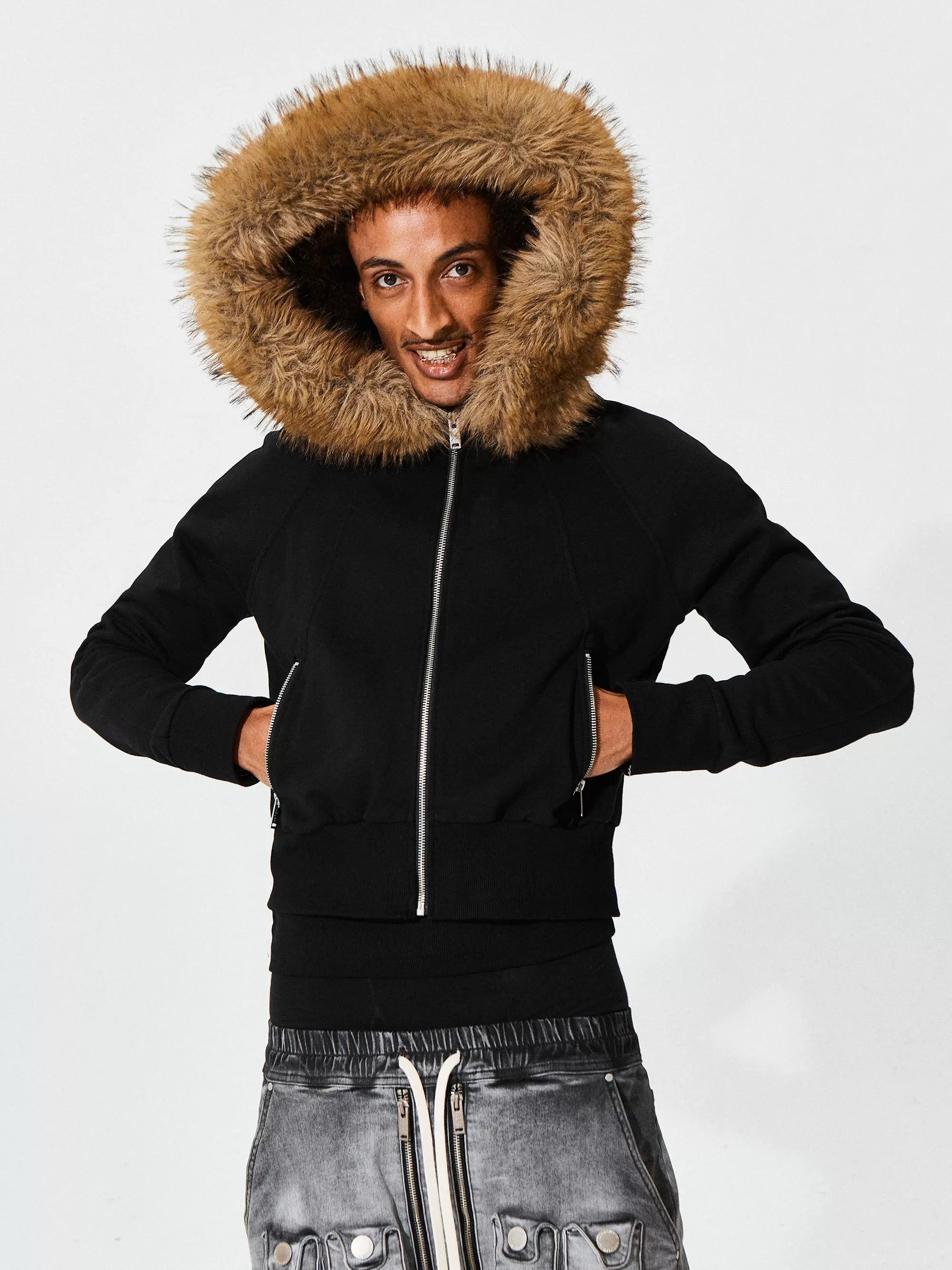 KARMANISTIC Fur Collar Hooded Jacket