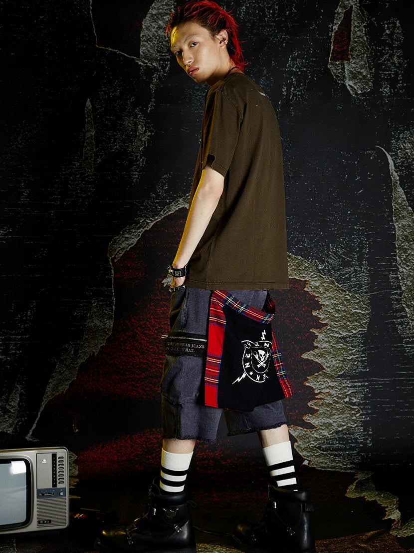 VENTUREK Red Tartan Check Punk Rock Bum Flap