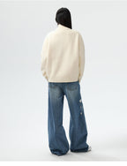 MEDM Rose Embroidered Half Zip Knit Sweater