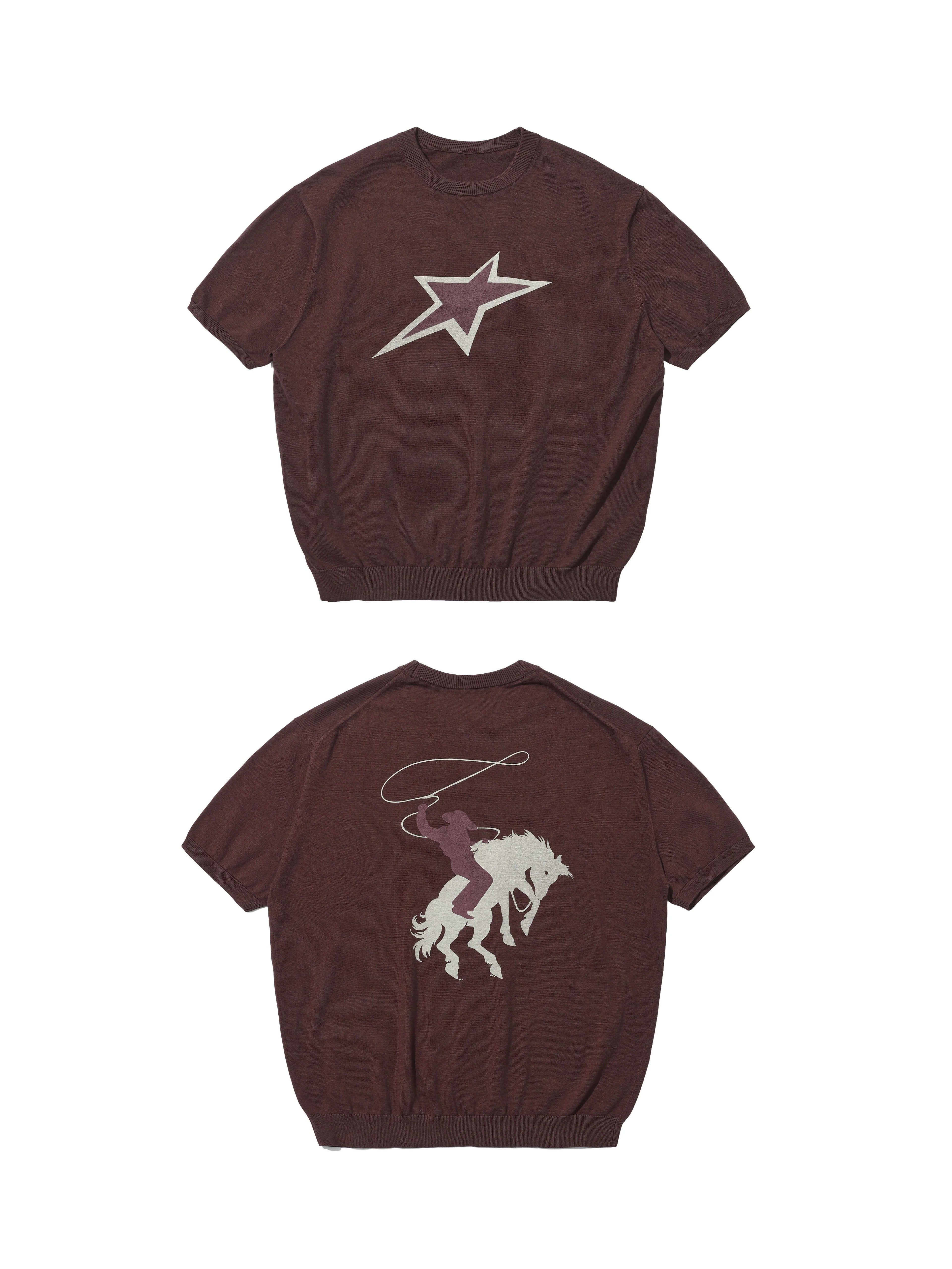 LIBERAFIT Star Cowboy Print Cotton Knit Ribbed Trim Short Sleeve Tee