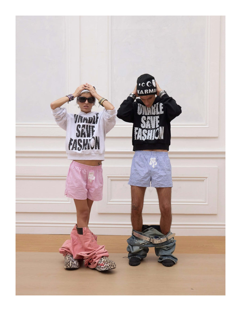 KARMANISTIC Rhinestone Embellished Slogan Print Hoodie