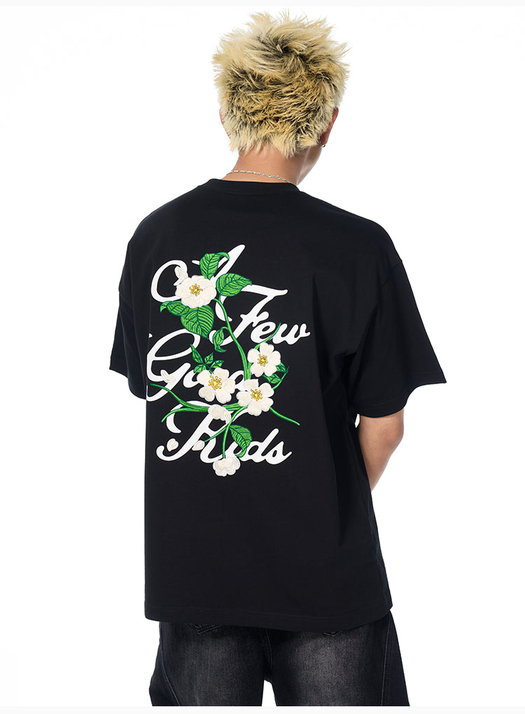 AFGK Flower Embroidered Logo Print Tee