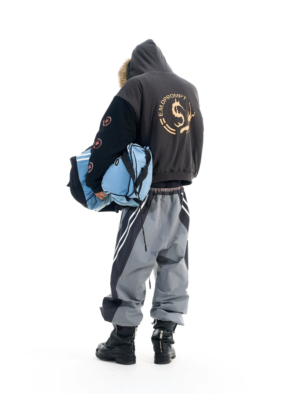 BLIND NO PLAN Color Block Fur Hood Padded Jacket