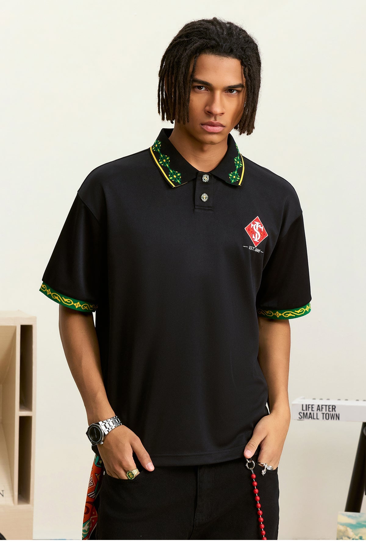 Small Town Kid Ethnic Pattern Jacquard Polo Shirt