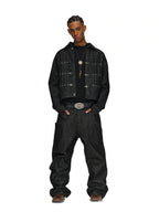 ANTIDOTE Turquoise Studded Pleated Buckle Denim Jacket