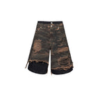 UNDERWATER Double Layer Damage Camo Cargo Denim Shorts | Baggy Jorts