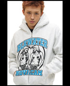 NOVACAM Vintage Print Zip Up Hoodie