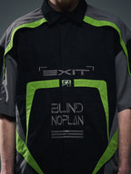 BLIND NO PLAN Colorblocked Racing Heavy Embroidery Short Sleeve Shirt