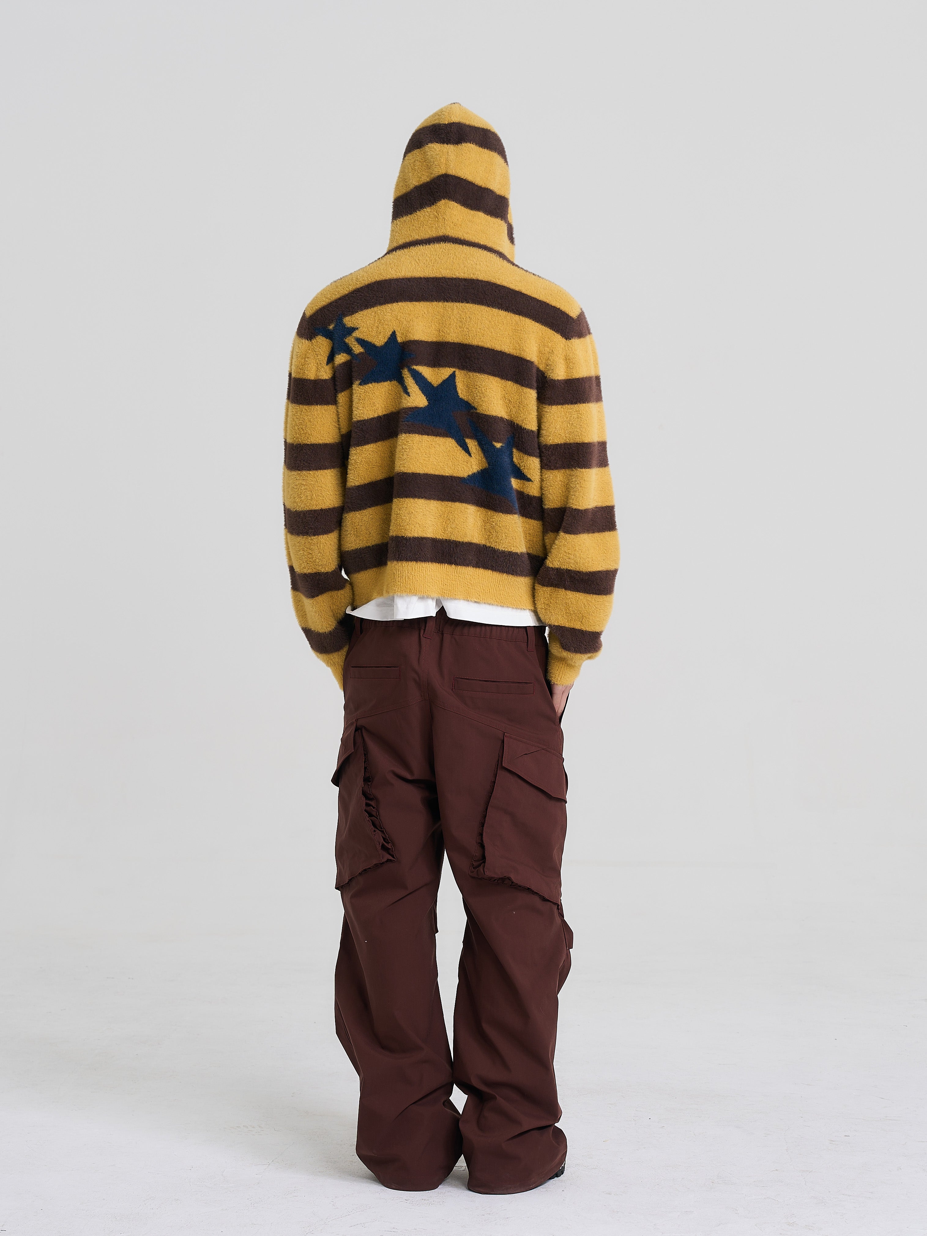 EVILKNIGHT(EK) Striped Star Knit Zip-Up Hoodie