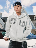 MEDM Pearl Logo Embellished Zip Up Hoodie