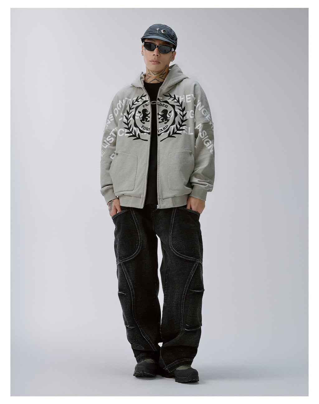 F2CE Embroidered Printed Zip Up Hoodie