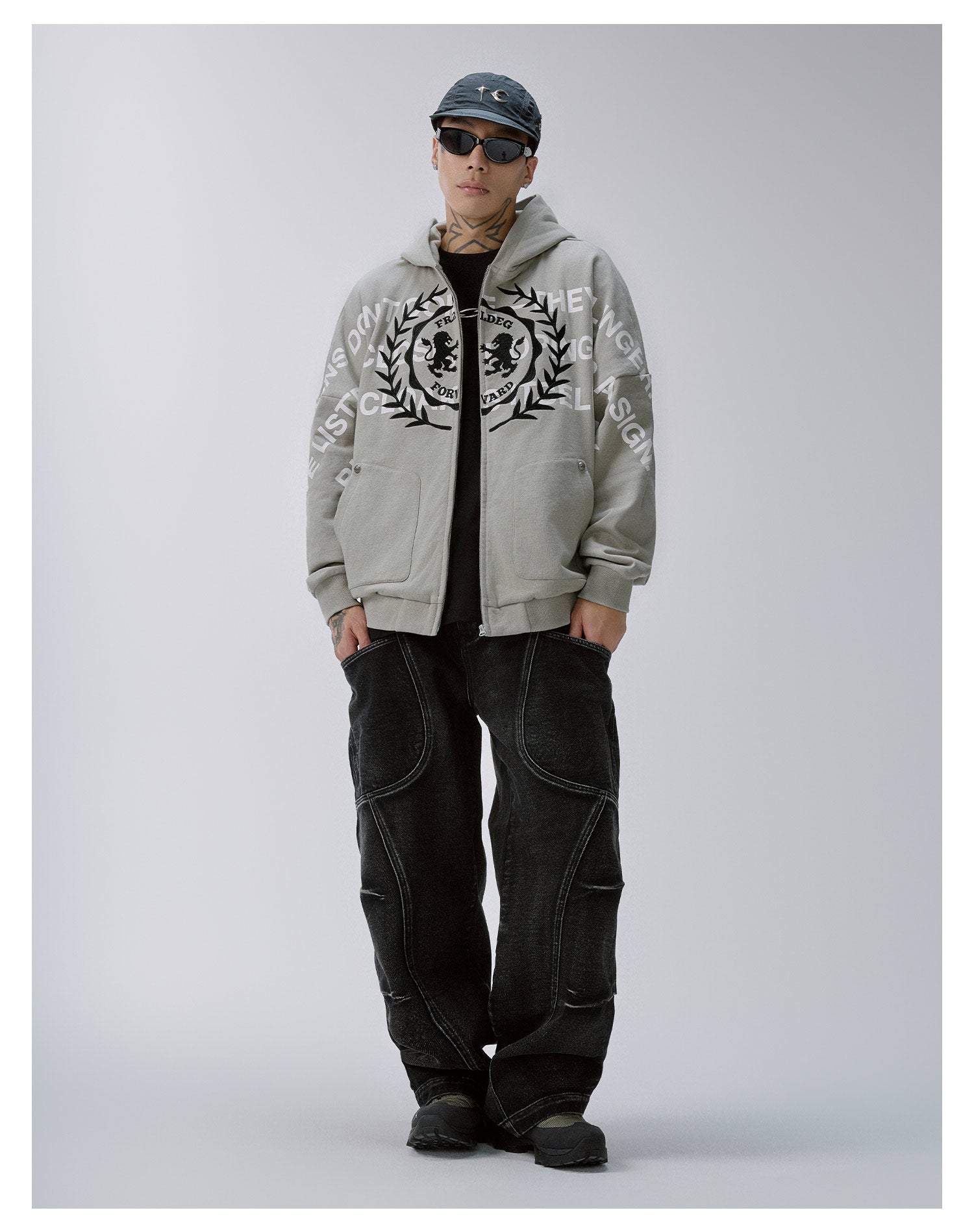 F2CE Embroidered Printed Zip Up Hoodie