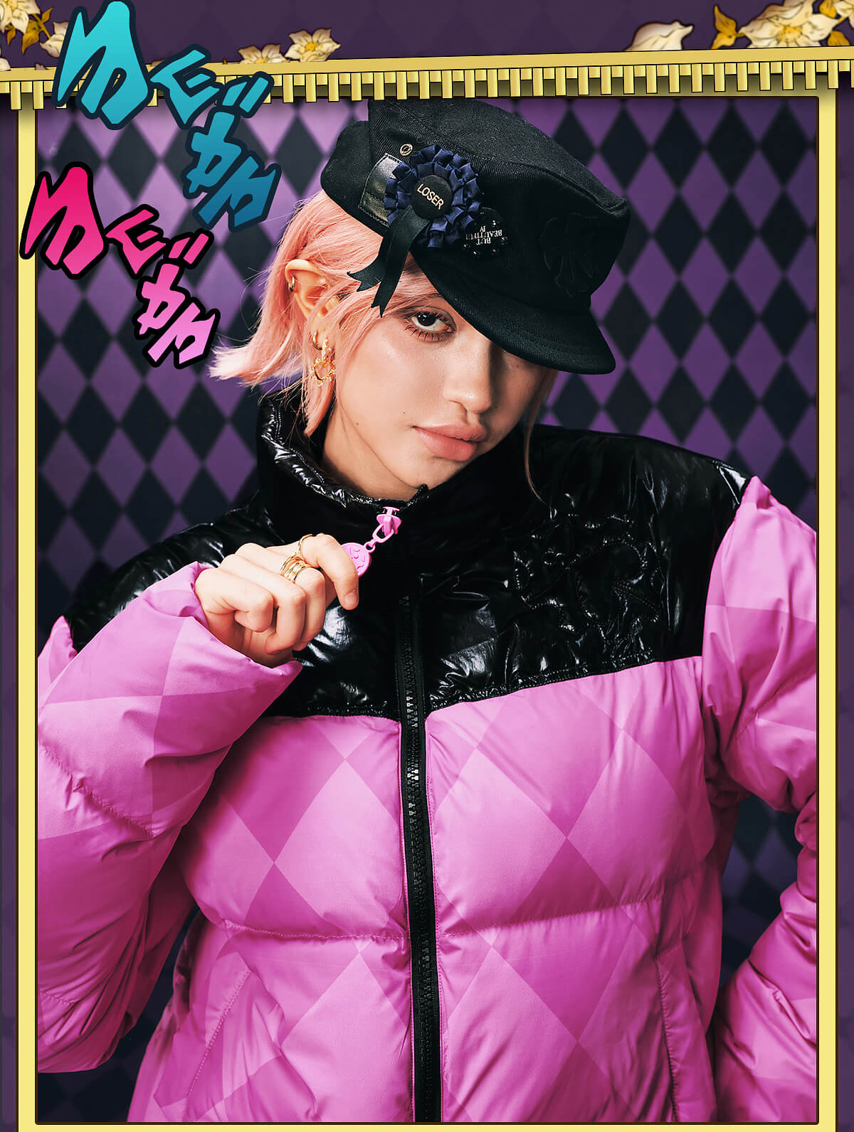 MEDM × JOJO Color Block Diamond Plaid Down Jacket