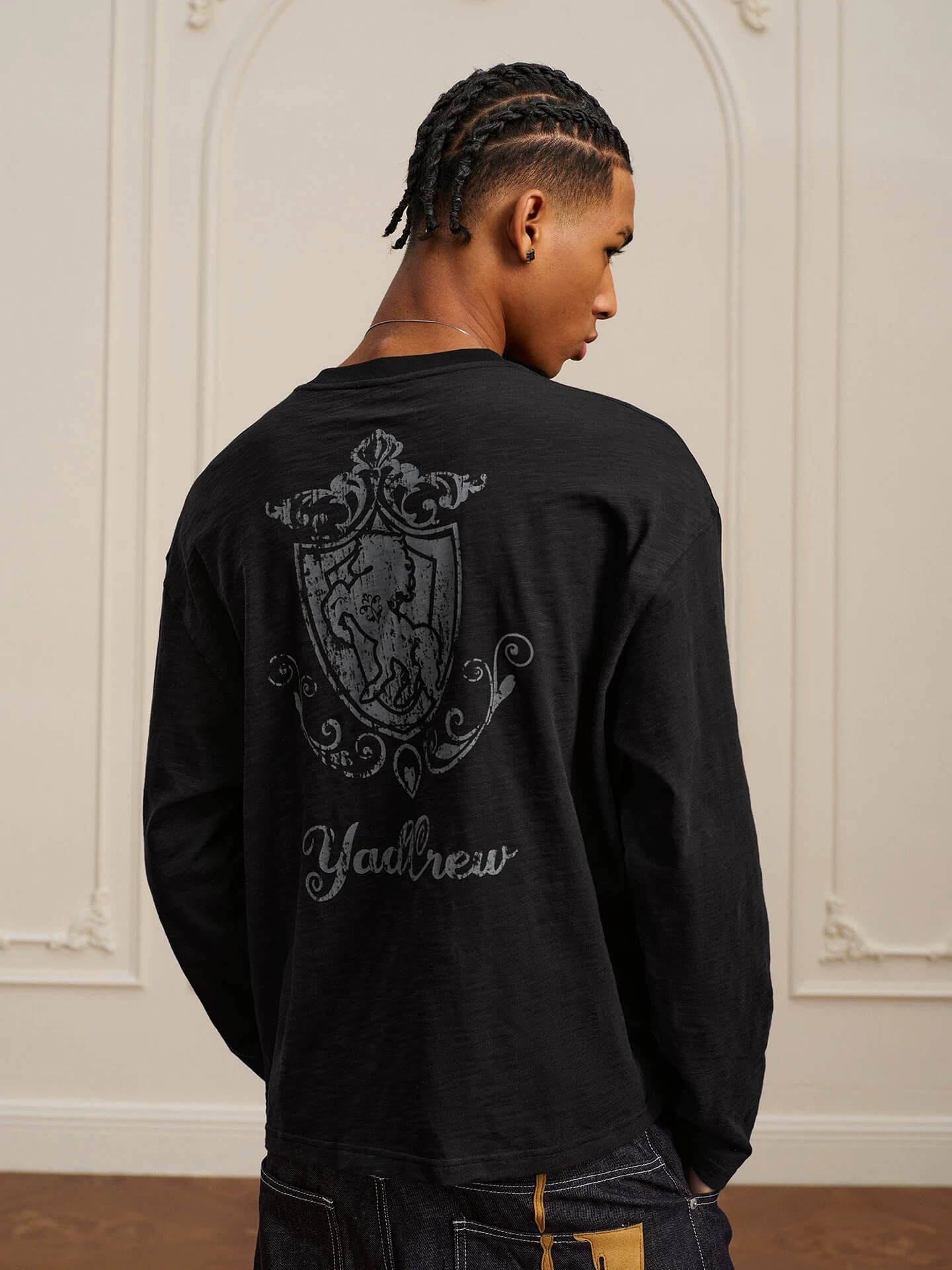 YADcrew Horse Vintage Print Long Sleeve Tee