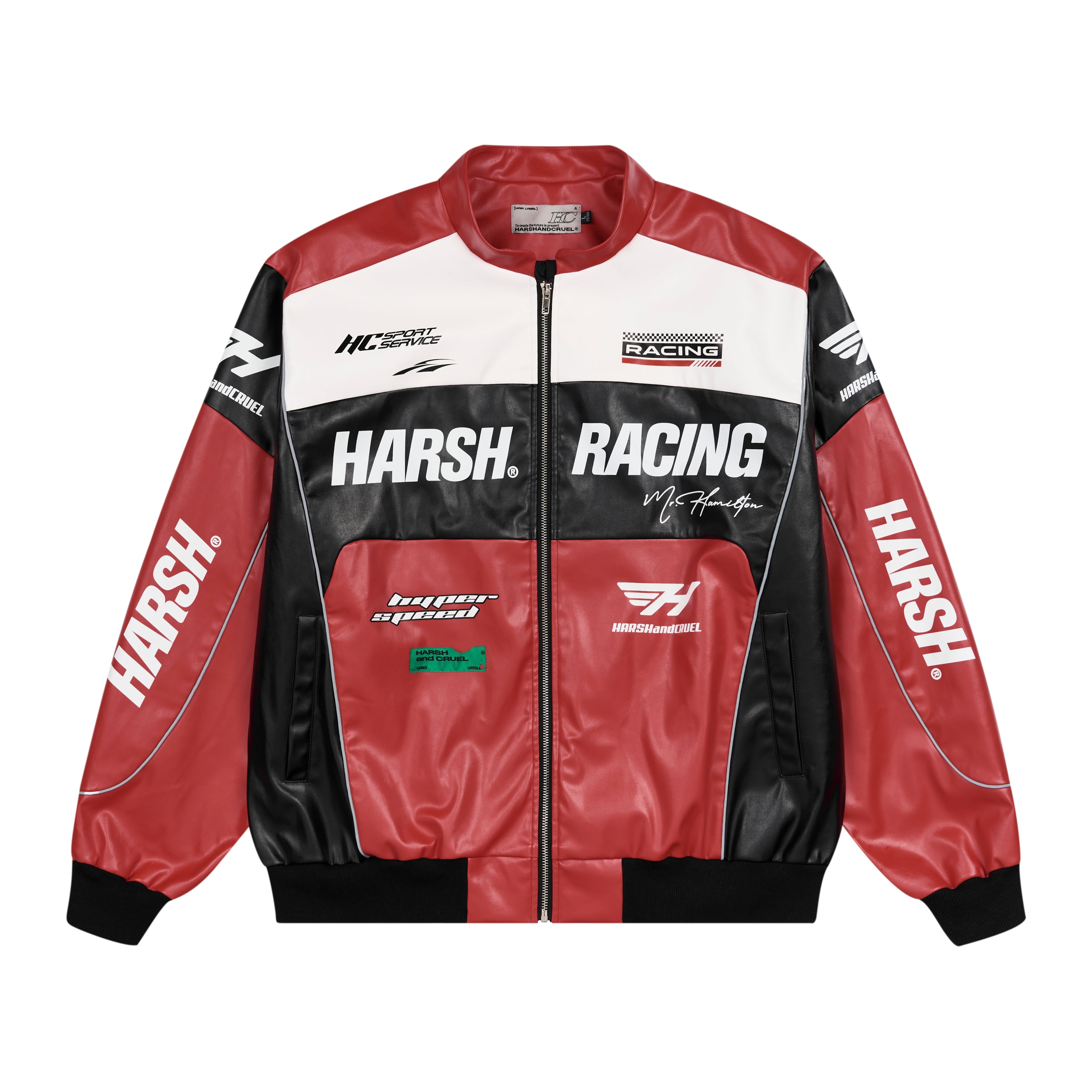 Harsh and Cruel Biker Stand Up Collar Racing Suit Faux Leather Jacket