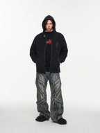 BLIND NO PLAN Washed Print Metal Detail Zip-Up Hoodie