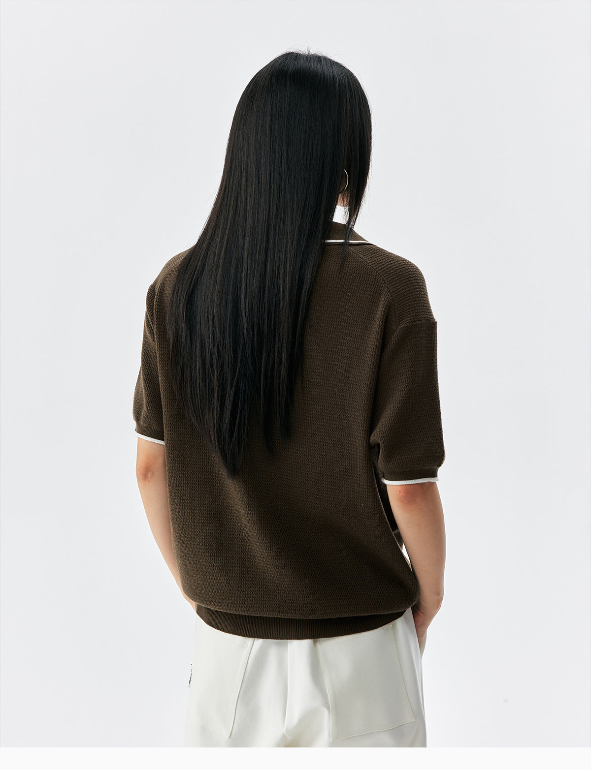 MEDM Rose Embroidered Waffle Knit Polo