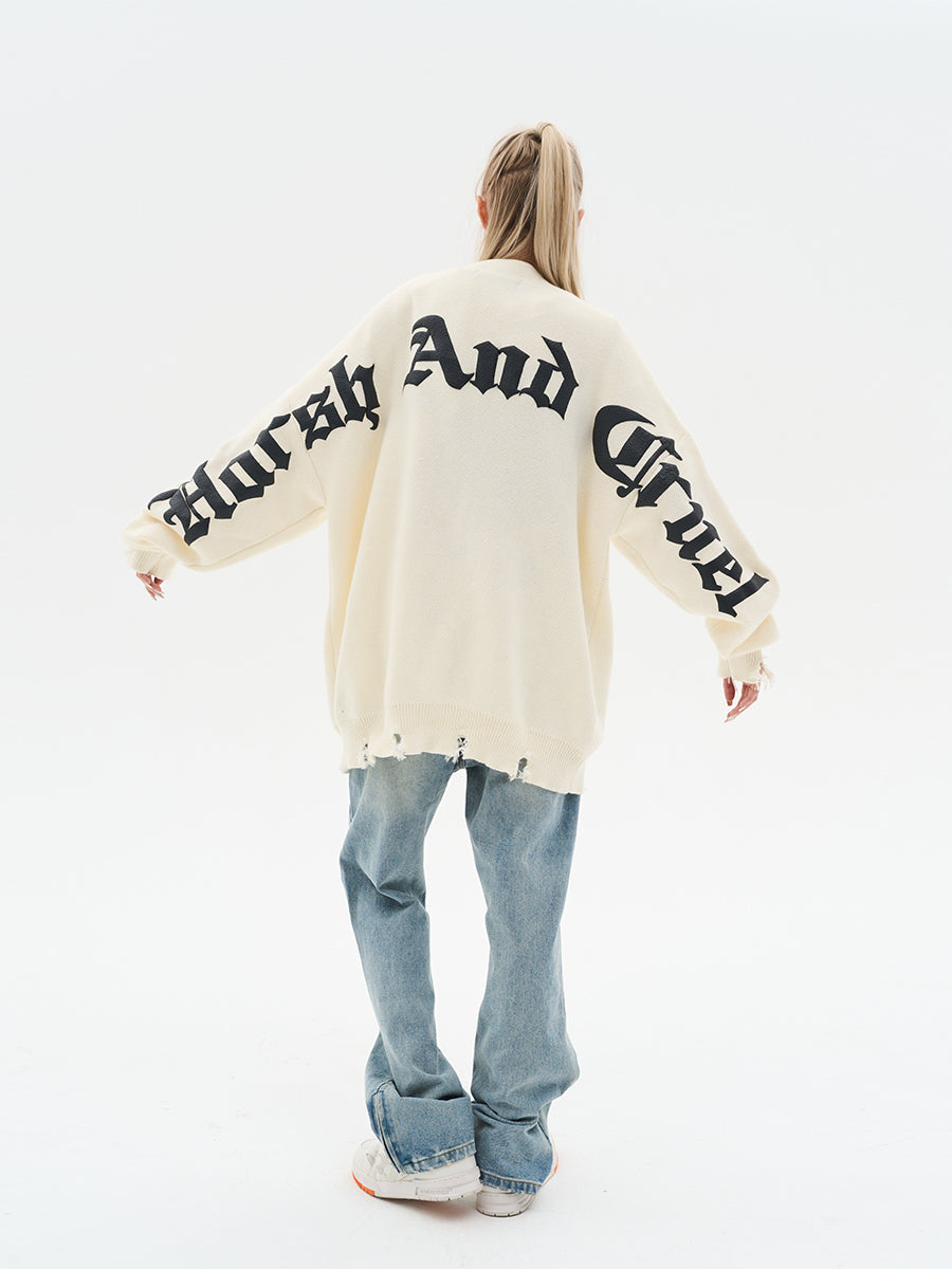 Harsh and Cruel Gothic Logo Printed Knit Sweater Cardigan