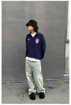 Remedy Number Patch Embroidered Polo Knit Sweater
