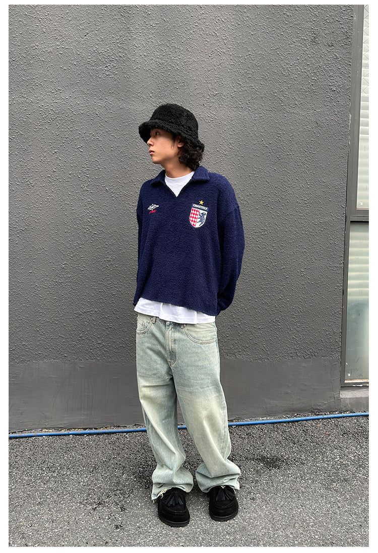 Remedy Number Patch Embroidered Polo Knit Sweater