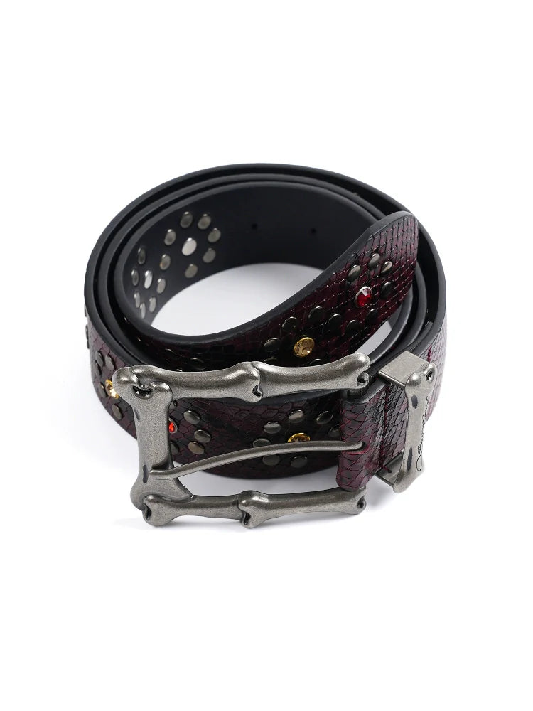 S45 Snake Pattern Studded Metal Buckle Belt